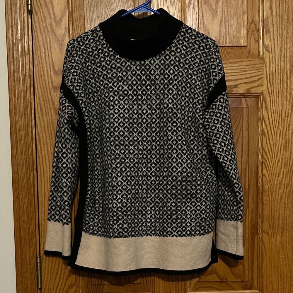 J. Jill Black and Cream Patterned Turtleneck Sweater